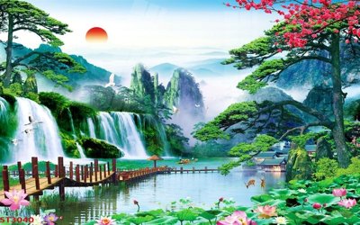 File gốc Tranh sơn thủy thác nước phong thủy ST3040 (thiết kế) cho in ấn