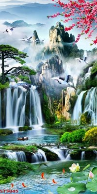 File tranh Tranh sơn thủy thác nước phong thủy ST3045 (gốc) chủ đề con người