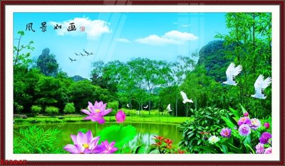 Download file gốc Tranh sơn thủy thác nước phong thủy ST3047 (in lụa) cao cấp