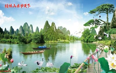 File in trần Tranh sơn thủy thác nước phong thủy ST3053 (bản gốc) phong cảnh