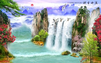 Download file gốc Tranh sơn thủy thác nước phong thủy ST3062 (in mica) 3D