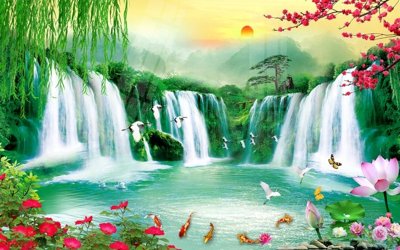 File in ấn Tranh sơn thủy thác nước phong thủy ST3070 (bản gốc) chất lượng cao