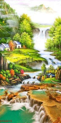 File PSD Tranh sơn thủy thác nước phong thủy ST3071 (bản gốc) chất lượng nhất
