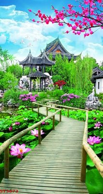 File ảnh Tranh sơn thủy thác nước phong thủy ST3073 (gốc) in backdrop sự kiện