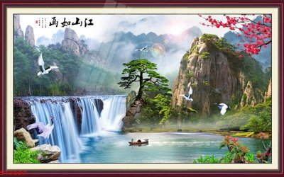 Tải file Tranh sơn thủy thác nước phong thủy ST3097 (gốc) in ấn chất lượng