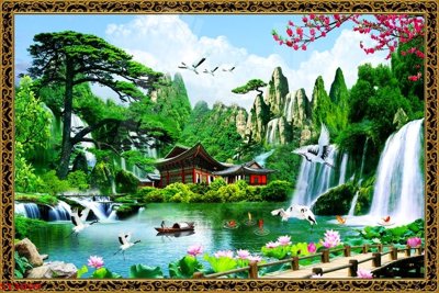 File gốc in ấn Tranh sơn thủy thác nước phong thủy ST3099 chuẩn màu CMYK