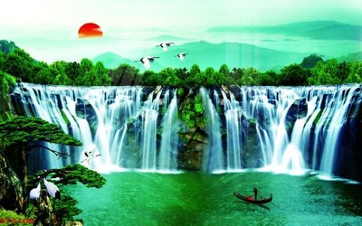 File tranh Tranh sơn thủy thác nước phong thủy ST3100 (bản gốc) treo tường