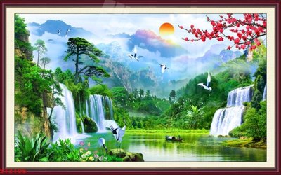 Tải file gốc Tranh sơn thủy thác nước phong thủy ST3106 (in khổ lớn) không mờ