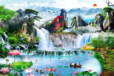 Download file ảnh gốc Tranh sơn thủy thác nước phong thủy ST3111 để in ấn