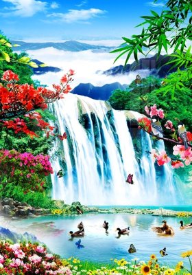 File gốc Tranh sơn thủy thác nước phong thủy ST3113 cho in ấn và thiết kế