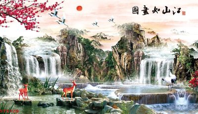 Tải về file gốc Tranh sơn thủy thác nước phong thủy ST3129 (dùng cho in quảng cáo)