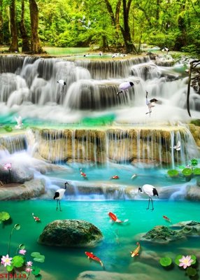 File tranh Tranh sơn thủy thác nước phong thủy ST3133 (gốc) in film