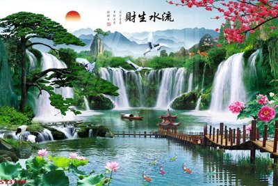 Download file ảnh gốc Tranh sơn thủy thác nước phong thủy ST3140 để in ấn