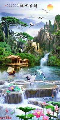 File tranh Tranh sơn thủy thác nước phong thủy ST3144 (gốc) chủ đề thành phố