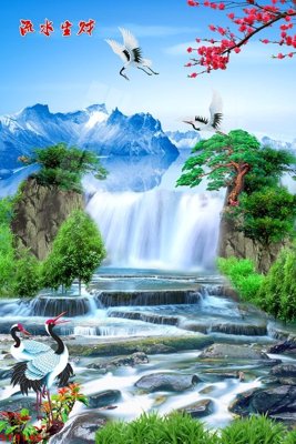 Tải về file tranh gốc Tranh sơn thủy thác nước phong thủy ST3145 (để in quảng cáo)