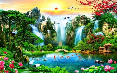 Tải file Tranh sơn thủy thác nước phong thủy ST3173 (gốc) in ấn ngay lập tức