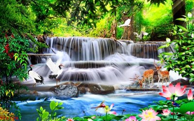 File ảnh Tranh sơn thủy thác nước phong thủy ST3174 (gốc) in poster