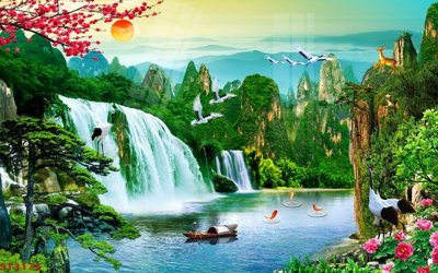 Tải file Tranh sơn thủy thác nước phong thủy ST3175 (ảnh gốc) độ phân giải 300dpi