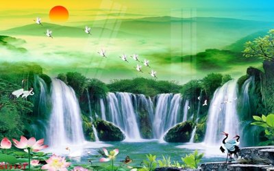 Tải file gốc Tranh sơn thủy thác nước phong thủy ST3193 (bản PSD) đầy đủ layer