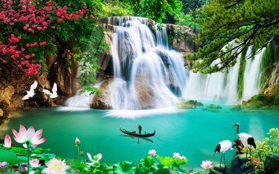 Download file gốc Tranh sơn thủy thác nước phong thủy ST3194 (in mica) trang trí