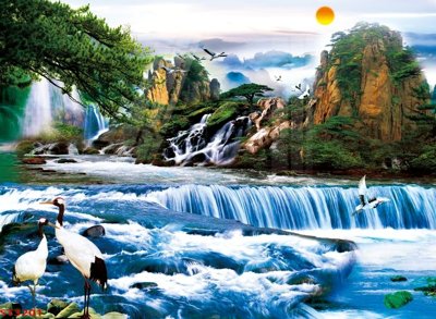 Tải file Tranh sơn thủy thác nước phong thủy ST3201 (gốc) chủ đề phong thủy