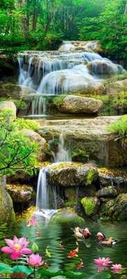 Tải file Tranh sơn thủy thác nước phong thủy ST3204 (gốc) làm tranh trang trí