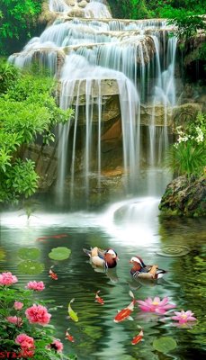 File PSD Tranh sơn thủy thác nước phong thủy ST3206 (bản gốc) độ phân giải cao