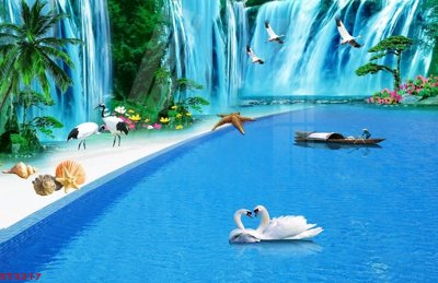 File tranh Tranh sơn thủy thác nước phong thủy ST3217 (bản gốc) treo tường