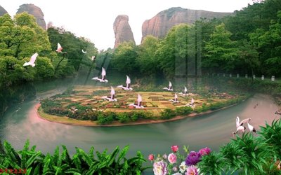 File ảnh Tranh sơn thủy thác nước phong thủy ST3222 (gốc) in quảng cáo ngoài trời