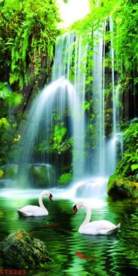 File tranh Tranh sơn thủy thác nước phong thủy ST3223 (gốc) in backlit film