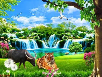 File tranh quảng cáo Tranh sơn thủy thác nước phong thủy ST3228 (file gốc) chuyên nghiệp