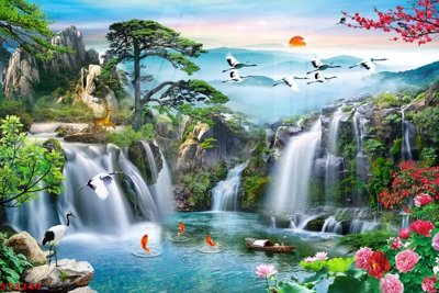 Tải file Tranh sơn thủy thác nước phong thủy ST3244 (PSD) cho in tranh 3D