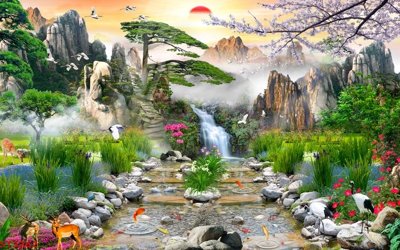 File in ấn Tranh sơn thủy thác nước phong thủy ST3262 chuyên nghiệp