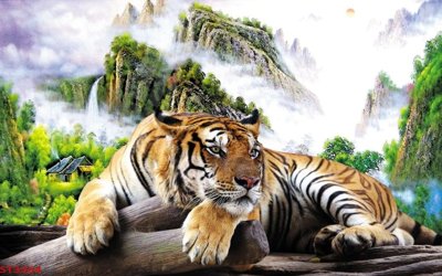 File ảnh Tranh sơn thủy thác nước phong thủy ST3264 (gốc) in quảng cáo ngoài trời