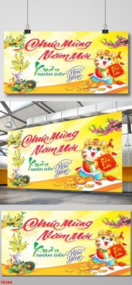 File PSD file in baner tết 2023 phông tết tất niên khai xuân TE284 (bản gốc) dễ dàng edit