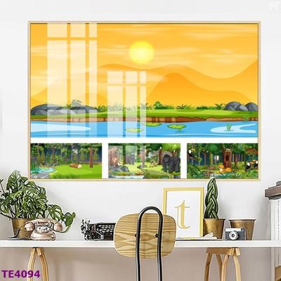 File in trần File tranh trẻ em rừng động vật TE4094 (bản gốc) hoa văn