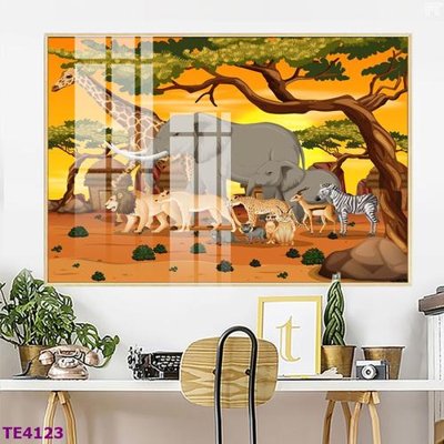 File tranh File tranh trẻ em rừng động vật TE4123 (bản gốc) treo quán cafe