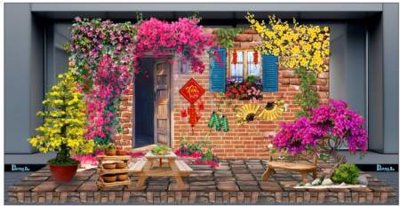 File gốc File tiểu cảnh tết check in phông tết 2025 TET1476 (in lụa) tranh thuận buồm