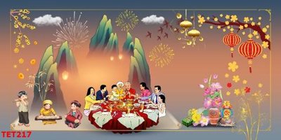 Hình ảnh file gốc in trần nhà file in baner tết 2023 phông tết tất niên khai xuân TET217