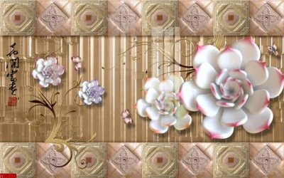 File gốc File tranh hoa trang sức in tường 3d TS5066 (in tráng gương) hiện đại