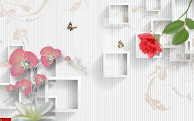 Ảnh gốc File tranh hoa trang sức in tường 3d TS6089 (độ nét cao) in tráng gương
