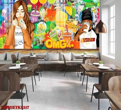 File tranh File tranh dán tường quán trà sữa TSthietke117 (ảnh gốc) độc quyền