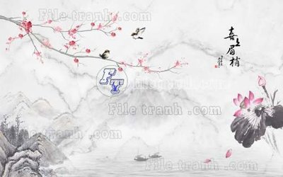 File gốc File tranh gốc tranh tường hoa thủy mặc trung quốc TTQ133 (cho in UV) siêu nét