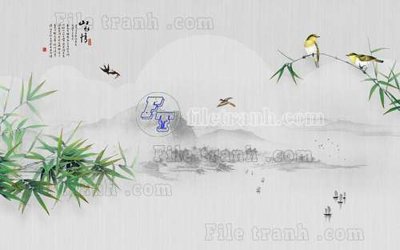 Download file tranh PSD File tranh gốc tranh tường hoa thủy mặc trung quốc TTQ14 để chỉnh sửa