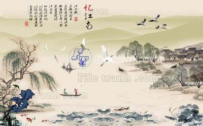 File tranh File tranh gốc tranh tường hoa thủy mặc trung quốc TTQ152 (bản gốc) in lụa dán tường
