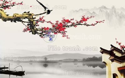 File tranh File tranh gốc tranh tường hoa thủy mặc trung quốc TTQ186 (bản gốc) in lụa dán tường