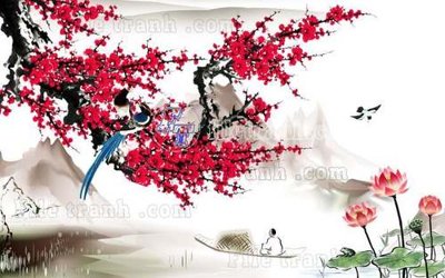 File ảnh File tranh gốc tranh tường hoa thủy mặc trung quốc TTQ297 (gốc) in PP, decal