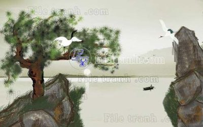 Ảnh gốc File tranh gốc tranh tường hoa thủy mặc trung quốc TTQ309 (nét căng) in mica