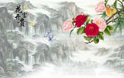 File gốc File tranh gốc tranh tường hoa thủy mặc trung quốc TTQ45 (in lụa) chi tiết cao