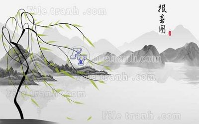 File in trần File tranh gốc tranh tường hoa thủy mặc trung quốc TTQ467 (bản gốc) phong cảnh